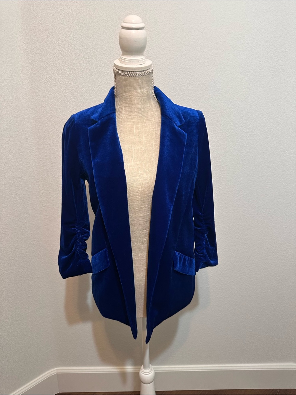 Royal Blue Velvet Open-Front Blazer Jacket